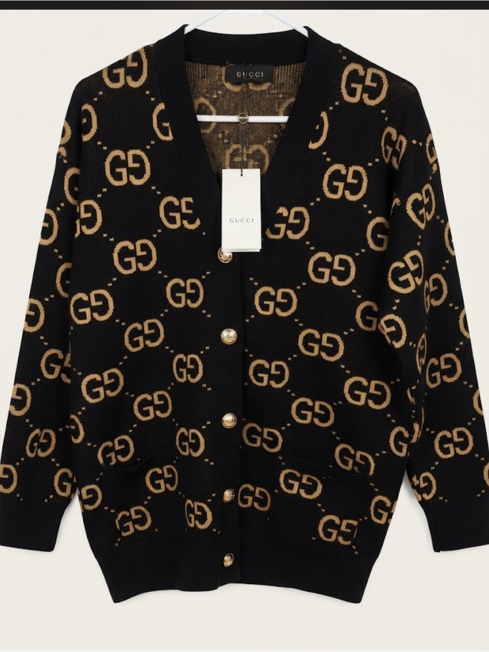 NWT Black and Tan GG Logo Cardigan Sweater